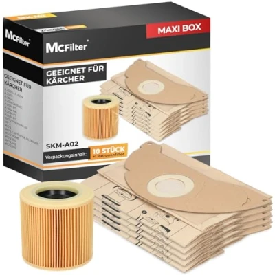 Immagine di 10 sacchetti per aspirapolvere + 1 filtro Karcher WD2 e MV2. Alternativa 6.959 322.0 (sacchetto) 6.414 552.0 (filtro a cartuccia)