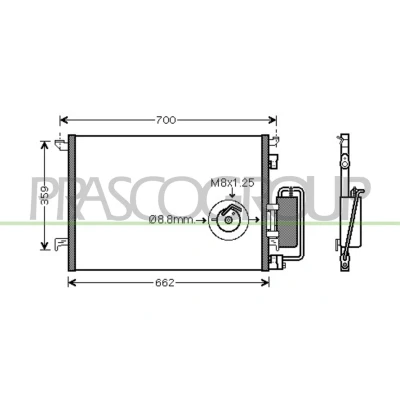 Immagine di PRASCO FT520C001 Condensatore con essiccatore 11 8 Alluminio 621 FIAT: Croma II Station Wagon, SAAB: 9 3 Sedan