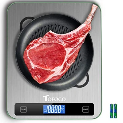 Immagine di bilancia digitale da cucina, 20 kg/44 lb, elettronica con superficie di pesatura extra ampia, display LCD ad alta precisione grande