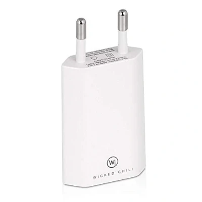 Immagine di Wicked Chili PRO Series Alimentatore di Rete/Adattatore USB Ultra Sottile per Apple iPhone 6/6 / 5C 5S 5 4S 4 3GS, iPod Nano/Touch/Shuffle, 1000 mA, 100 240 V Bianco