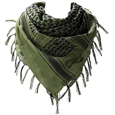 Immagine di Morbido Cotone Shemagh Sciarpa Arabo Cappello Da Sole Combattimento Deserto Keffiyeh SAS Army Tattico Militare Testa Collo Avvolgere Maschera, Nero Oliva, Taglia unica