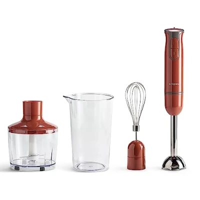 Immagine di Tognana Iridea, frullatore a immersione con frusta sbattitore, bicchiere da 600 ml e tritatutto 500 ml, rosso mela