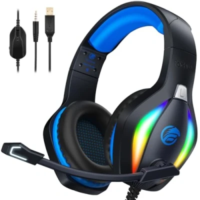 Immagine di Fachixy 「2024 New」 FC100 Cuffie Gaming per PS4 PS5 PC Xbox Nintendo Switch, con Luce RGB, Microfono, Audio Stereo, Cancellazione Del Rumore filo BLU