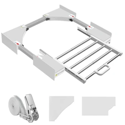 Immagine di NIUXX telaio intermedio con stendibiancheria, kit sovrapposizione lavatrice asciugatrice, portasciugamani estensibile, misura regolabile (53 68 cm) Bianco