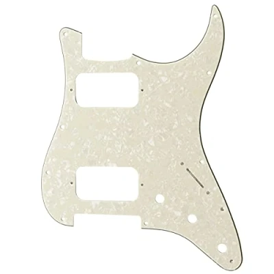 Immagine di Musiclily Pro 11 Fori Round Corner HH Battipenna Strato 2 Pick up Humbucker Pickguard per Chitarra Elettrica American/Mexican Fender Standard Stratocaster, 4 Strati Aged White Pearl