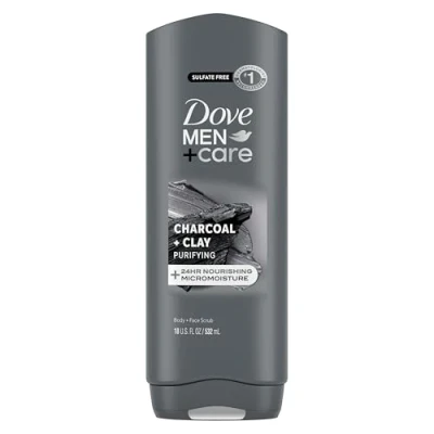 Immagine di Dove Men + Care Body and Face Wash Elements Carbone argilla Net Wt. 532 ml per bottiglia, confezione da 3 bottiglie.