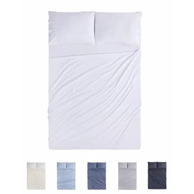 Immagine di Todocama Set di lenzuola da 4 pezzi 4002 Lenzuolo con angoli Sopra Due federe 50 x 80 cm (letto 90 190/200 cm, bianco)