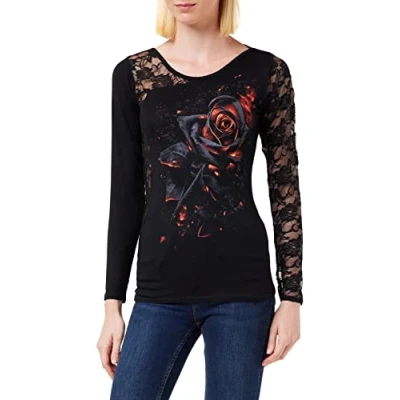 Immagine di Spiral Burnt Rose Donna Maglia Maniche Lunghe nero L 95% viscosa, 5% elasthane Regular