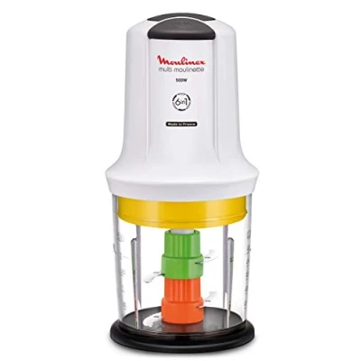 Immagine di Moulinex Multi Moulinette 6 in 1, Tritatutto Elettrico, Trita, Frulla, Macina, Accessorio Salse 500 W, 0.5 Litri, 2 velocità, Bianco, AT7231
