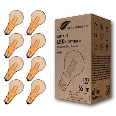 Immagine di greenandco 8x lampadina a LED dimmerabile di design vintage in stile retrò E27 A60 2,3W 65lm 1800K 320 230V, ambra, nessun sfarfallio