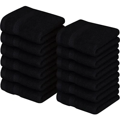 Immagine di Utopia Towels Set di 12 Asciugamani Per il Viso Premium, Perfetti l&#039;uso in Palestra, Nella Spa, Nel Bidet, a Mano 30 x cm, 100% Cotone (Nero)
