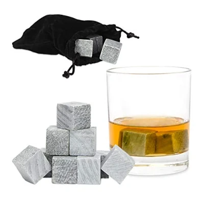 Immagine di Relaxdays Pietre da Whisky, Set 9 Stones per Drink, Accessori Il Bar, Confezione con Sacchetto, Idea Regalo, Grigio, 2x2x2 cm