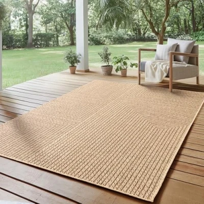 Immagine di SIMPEX Tappeto per Interni ed Esterni, robusto, resistente alle intemperie e facile da pulire, con effetto juta naturale, ideale soggiorno, cucina, terrazza, giardino balcone, 120x170 cm