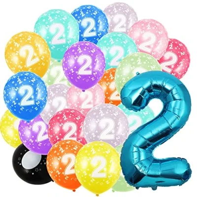 Immagine di Palloncino con numeri di compleanno, 2 anni e 20 pezzi, 30 cm, in pellicola, blu da 40 a 101 decorazione elio, per uomini, donne, feste compleanno