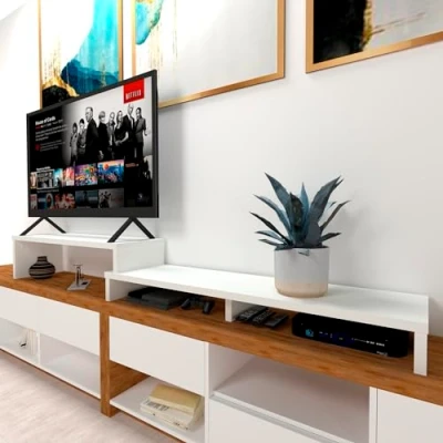 Immagine di Henor Mobile TV Scala in Legno FSC® Regolabile 110+140 x 35 30/15 cm Bianco