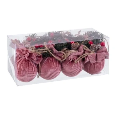 Immagine di BigBuy Christmas Palline di Natale multicolore rosa velluto a coste Foam 6 x cm (8 pezzi)