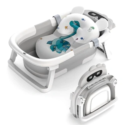 Immagine di Vaschetta Bagnetto Neonato,Vasca da Bagno Pieghevole con Cuscino Neonato Elementi Essenziali per i Neonati Bambini e 0 a 24 Mesi