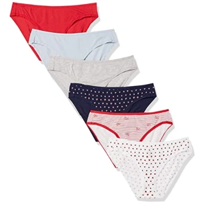 Immagine di Amazon Essentials Intimo Slip Bikini in Cotone colori fuori produzione Donna, Pacco da 6, Cuori/Multicolore/Righe, 46