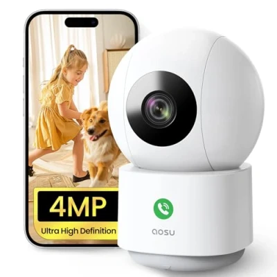 Immagine di AOSU 4MP Telecamera WIFI Interno, Videocamera Sorveglianza Interno 5G/2.4 GHz WiFi, Chiamata One touch, 360 Tracciamento del Movimento, Audio Bi direzionale, Compatibile con Alexa(4MP 1 confezione)