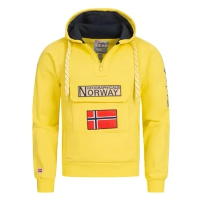 Immagine di Geographical Norway GYMCLASS Felpa con cappuccio e tasca a marsupio da uomo, logo della marca maniche lunghe, giallo, M