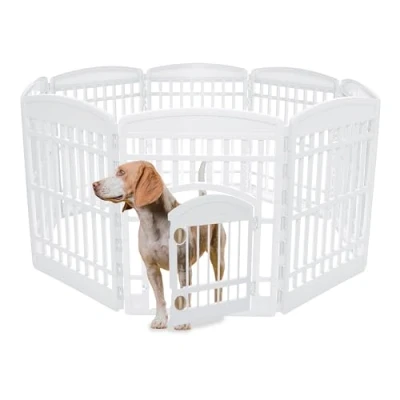 Immagine di Iris Ohyama Recinto Per Cani da Interno con Porta, A60cm, 8 Pannelli, Bianco, Plastica, Parco, Cucciolo, Gatti, Animali domestici, Interni, Esterni, Gabbia, Cuccia, Canile, CI 908