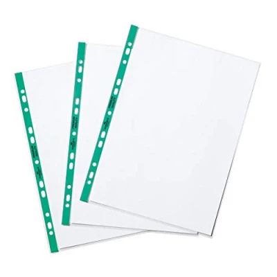 Immagine di Durable Busta Perforata A4, Apertura Lato Superiore, Finitura Lucida Crystal Clear, 90my, Trasparente con Fascia Verde, 100 Pezzi