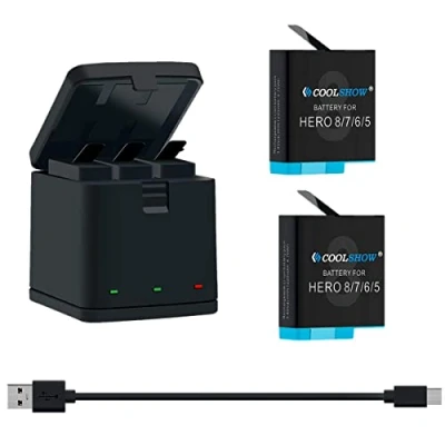 Immagine di COOLSHOW Hero 8 Batteria 1220mAh (2 Pezzi) e Caricabatterie Triplo Compatibile Con GoPro HERO8 Black,HERO7 Black,HERO6 Black,HERO5 Black,Hero 2018