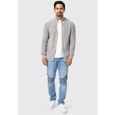 Immagine di Indicode Uomini Dodson Cardigan Maglia Aperta con Collo Alto in Cotone Lt Grey Mix S