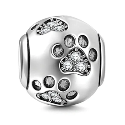 Immagine di Charm in argento Sterling 925 a forma di zampa cucciolo, ideale per un regalo compleanno, compatibile con bracciali Pandora White