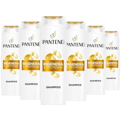 Immagine di Pantene Pro V Shampoo Rigenera e Protegge 6x300ml Capelli Deboli Secch, Danneggiati, Deterge Delicatamente i Legami del Capello, Senza Siliconi, Olio Minerale Coloranti, Active Nutri Plex