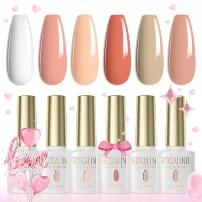 Immagine di ROSALIND Set Smalti Semipermanenti per Unghie Bianco Nude Marrone 6 Colori Gel Semipermanente Shellac Smalto UV LED Soak Off Polish 6ml