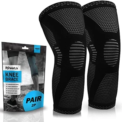 Immagine di POWERLIX Supporto per Ginocchio da Uomo/Donna (1 paio), Ginocchiera, Fascia a Compressione, Artrite, Dolore alle Articolazioni, Lesioni dei Legamenti, Nero, S