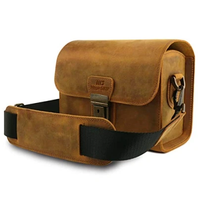 Immagine di MegaGear Pebble MG1725 Borsa messenger in vera pelle per fotocamere mirrorless, istantanee e DSLR, colore cammello