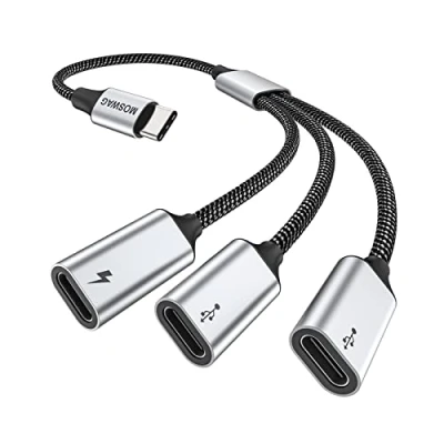 Immagine di adattatore da USB C maschio a femmina, splitter con ricarica 60 W, convertitore cavo 3 porta per Mac Xbox One Series X/S, PS4, PS5