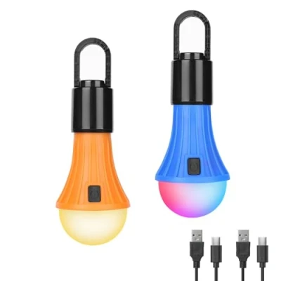 Immagine di Lepro Lampada LED da Campeggio Ricaricabile, 7 Modalità Bianco e RGB Lanterna, Luce per Tenda Leggero Compatto, di Emergenza Portatile, Cavo USB Tipo C Incluso, 2 pezzi