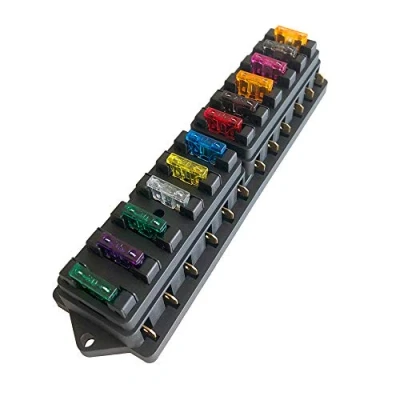 Immagine di Aiqeer 12 Vie Scatola Portafusibili Standard, 12V / 24V 32V 48V Generic Impermeabile Fusibili, con 10 Pezzi Libero Fusibile Lama Standard (2/3 5/7.5/10 15/20 25/30 35A)