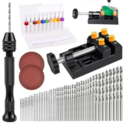 Immagine di 62 Pezzi Trapano a Mano Modellismo Mini, 48 Mini Punte Da 0,5 3,0 mm, 10 per PCB, 0,3 1,2 Ttrapano con Morsa Foratura Fai Te