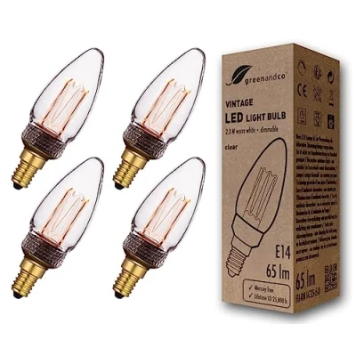 Immagine di greenandco 4x lampadina a LED dimmerabile di design vintage in stile retrò E14 C35 2,3W 65lm 1800K 320 230V, claro, nessun sfarfallio