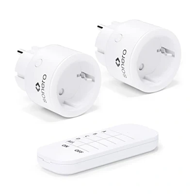 Immagine di sonero® set di prese wireless 2300 watt 1x telecomando, 2x per uso interno, portata 30 m, design compatto, bianco