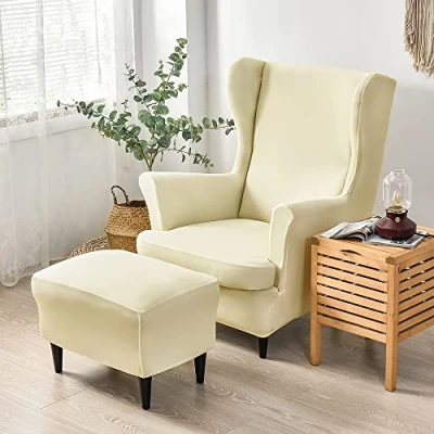 Immagine di CHNSHOME Copripoltrona con Orecchie 1 Posto Elasticizzato 2 Pezzi Coprisedile Fodera per Pouf Fodere poltrone Elastiche Beige