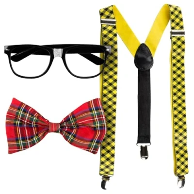 Immagine di Boland 02606 set da nerd per costumi, accessori carnevale, di papillon, occhiali e bretelle,