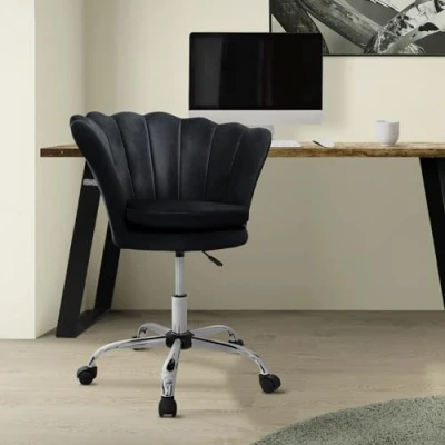 Immagine di ML Design Sedia da Ufficio in Velluto Nera Struttura Metallo Imbottita con Schienale Regolabile Altezza Girevole a 360 5 Rotelle Poltrona Ergonomica Scrivania