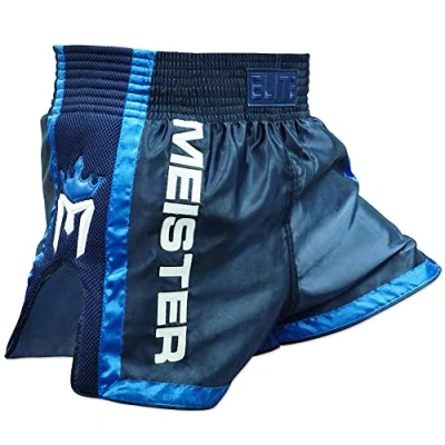 Immagine di Meister ELITE Muay Thai Shorts Completamente elastico in vita w/Mesh, blu navy/blu, 48/49 IT