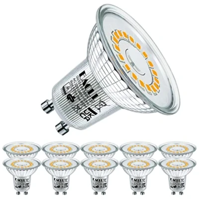 Immagine di EACLL Lampadine LED GU10 6.5W Equivalente a Alogena 90W, Pacco da 10, 680lm 3000K Bianco Caldo, Faretti AC 230V senza Sfarfallio, Angolo Fascio 120 Spot, Non Dimmerabile corta Riflettore Lampade