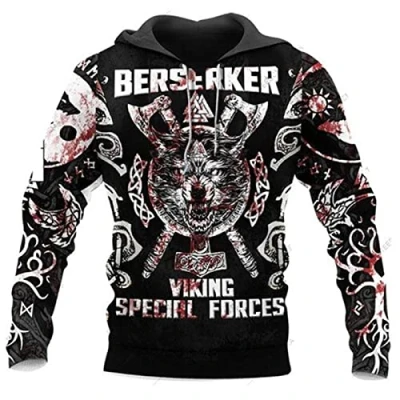 Immagine di Uomini Viking Felpa con Cappuccio Moda Casual Tattoo 3D Stampato Pullover a Maniche Lunghe Giacca Top