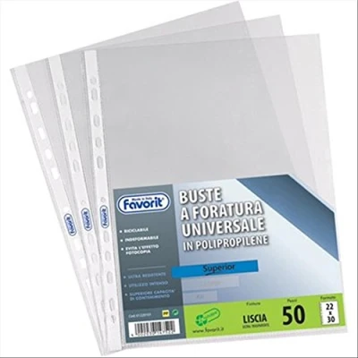 Immagine di Favorit, Buste a Foratura Universale, 10 Pezzi, 50 x 70 cm, Lucide e Trasparenti, Alto Spessore