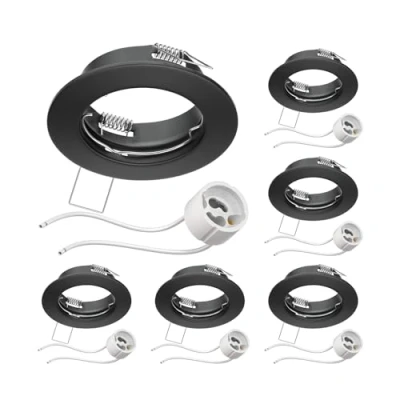 Immagine di ledscom.de 6 pezzi cornice da incasso a soffitto FERE nera opaca (LED/alogena/GU10/MR16/PAR16/50mm) incl. presa GU10
