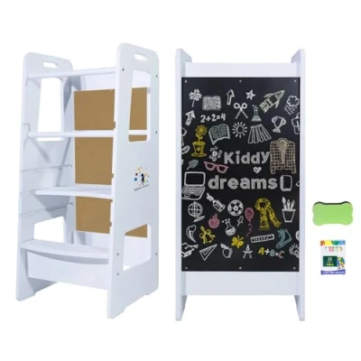 Immagine di CCLIFE Torre di Apprendimento per Bambini, Sgabello da Cucina Montessori con Ripiani Regolabili, Learning Tower Sicura e Resistente