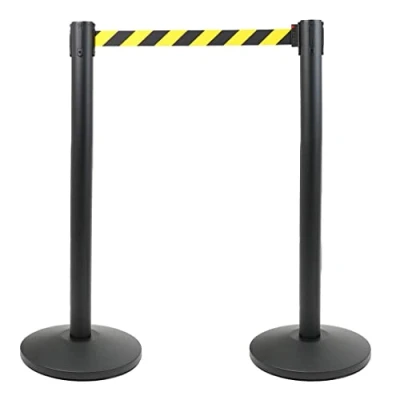 Immagine di Danieli 2 Paletti delimitazione con nastro Coppia di Colonnine Tendinastro Segnapercorso Nere Delimita Corsie Distanziatori da 3 metri (GIALLO NERO)