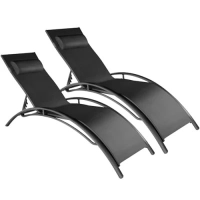 Immagine di TecTake® Set di 2 Lettini Prendisole, Morbido Poggiatesta, Resistente alle Intemperie, Lettino pieghevole, Sdraio da Mare, Spiaggia, Giardino. in Alluminio, Sole, 5 Posizioni (Nero)